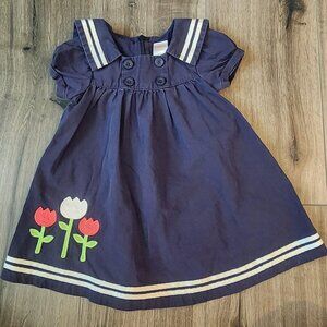Gymboree Dress Girls 12-18 Months Navy Blue Sailor Tulip Floral Spring Cotton